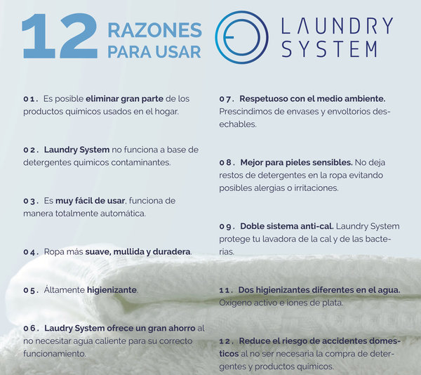 Laundry System. Lavado y limpieza sin químicos en agua fría.